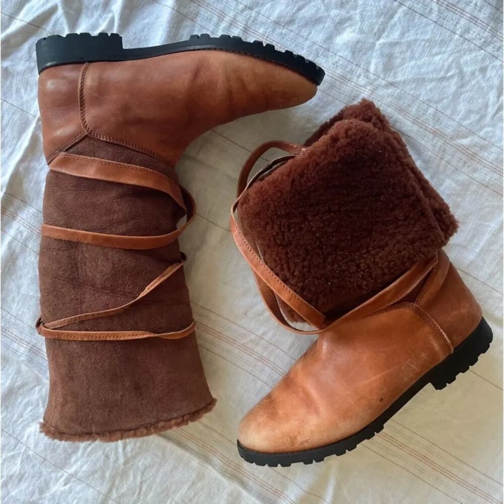 VINTAGE Timberland Shearling Sheepskin Pull-on Ankle Winter Boots Women's 8.5